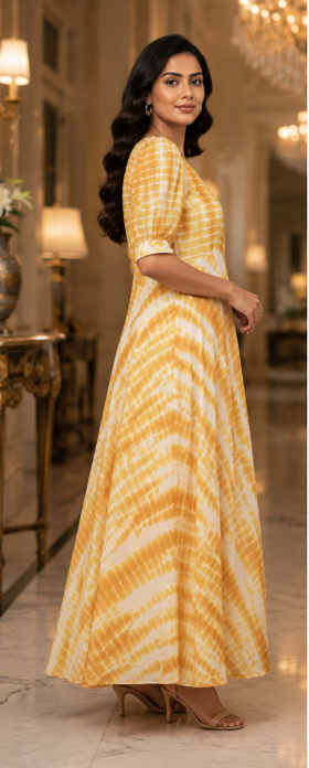 Sunshine Yellow Tie-Dye Anarkali Maxi Dress - Image 3
