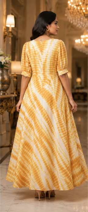 Sunshine Yellow Tie-Dye Anarkali Maxi Dress - Image 2