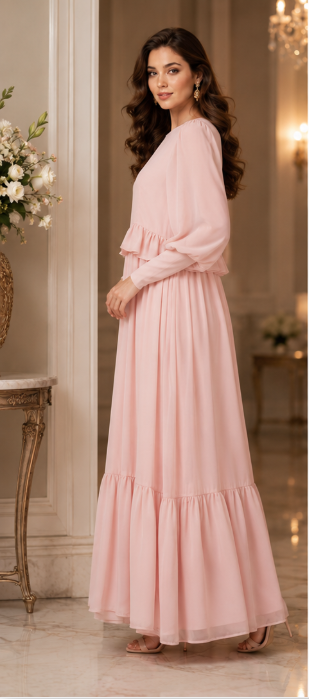 Blush Pink Elegant Flowy Maxi Dress - Image 2