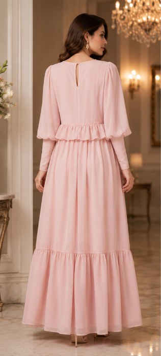 Blush Pink Elegant Flowy Maxi Dress - Image 3
