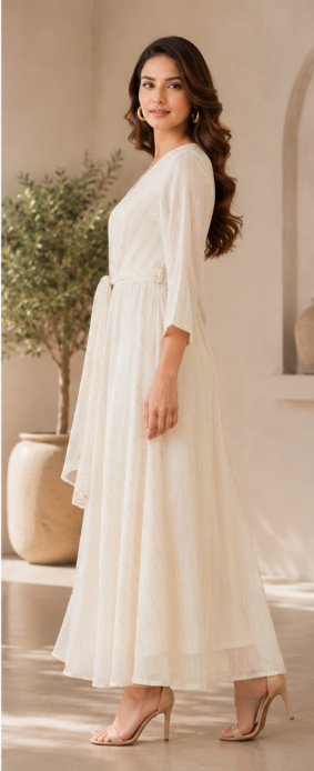Ivory Elegance Wrap Style Maxi Dress for Women - Image 2