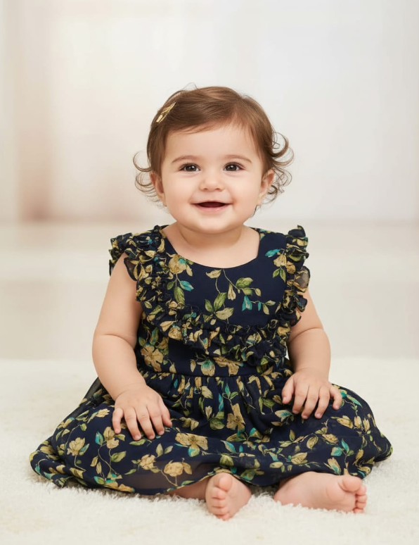 Midnight Bloom Floral Baby Girl Dress