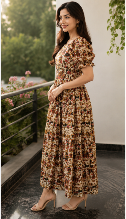 Heritage Print Ruffle Sleeve Maxi Dress - Image 2