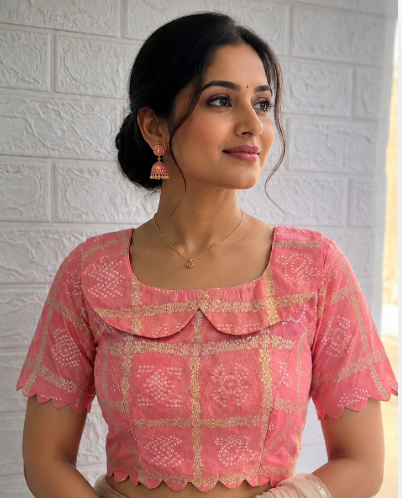 Blush Pink Printed Ethnic Blouse for Women