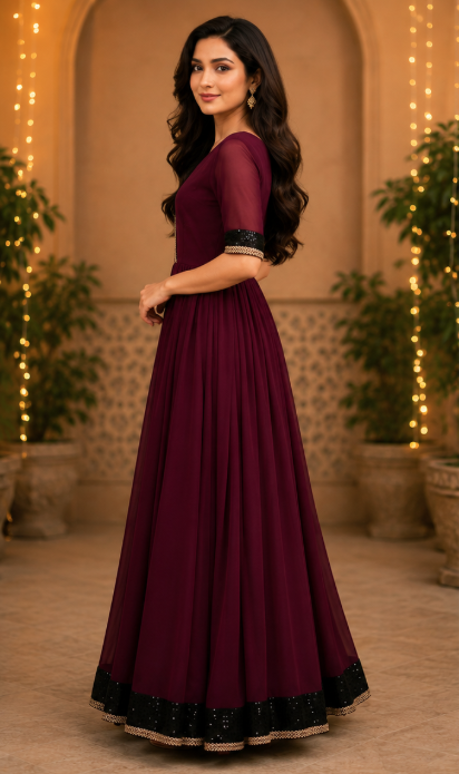 Elegant Wine Anarkali Gown - Image 2