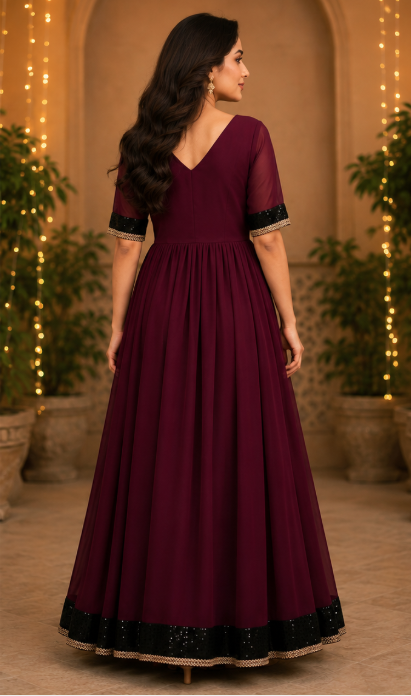 Elegant Wine Anarkali Gown - Image 3