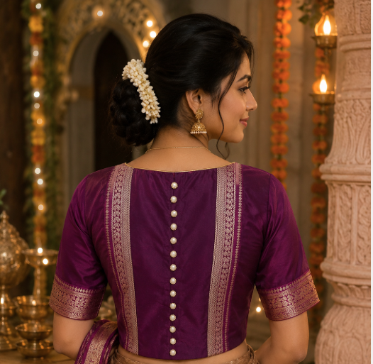Royal Purple Silk Saree Blouse - Image 2