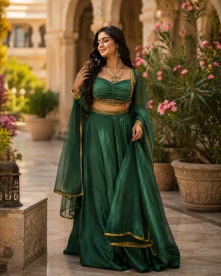 Emerald Green Embroidered Lehenga Choli Set