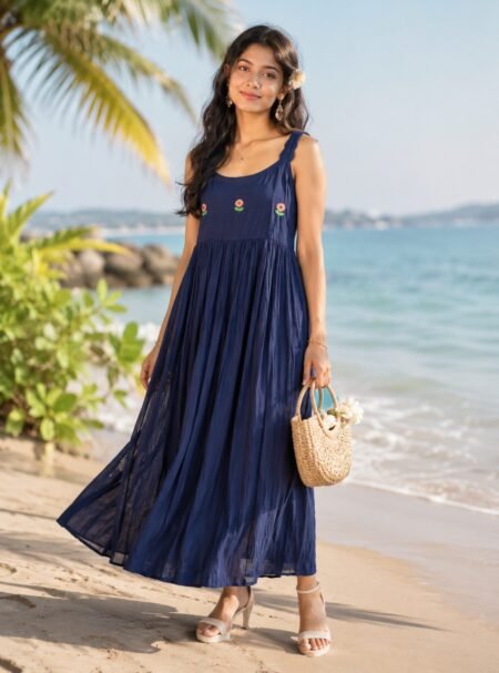 Navy Blue Sleeveless Cotton Maxi Dress