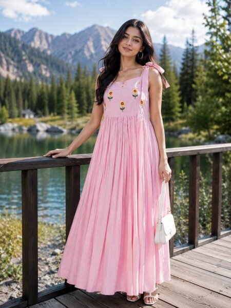 Blush Pink Floral Embroidered Maxi Dress