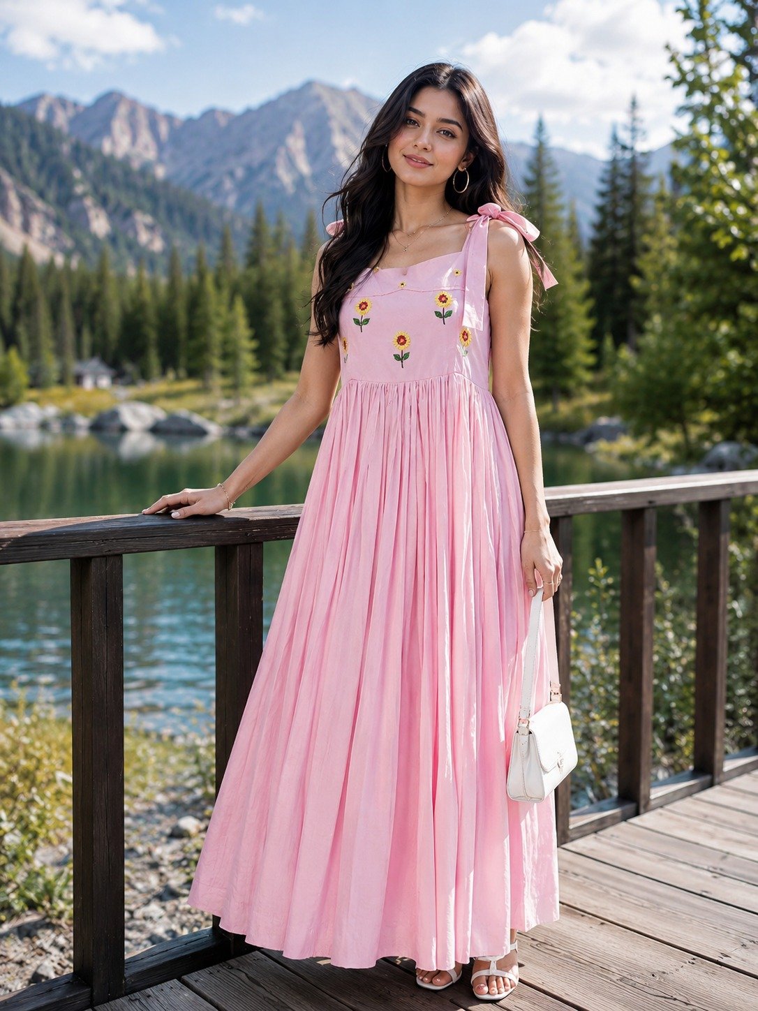 Blush Pink Floral Embroidered Maxi Dress
