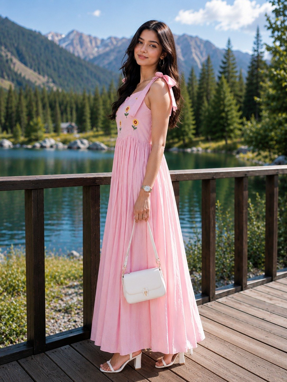 Blush Pink Floral Embroidered Maxi Dress - Image 2