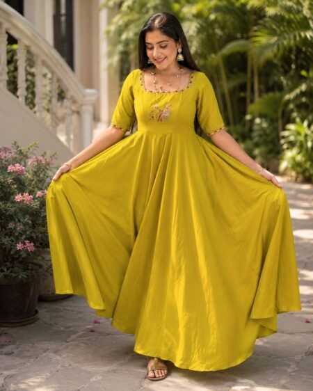 Mustard Yellow Embroidered Anarkali Gown