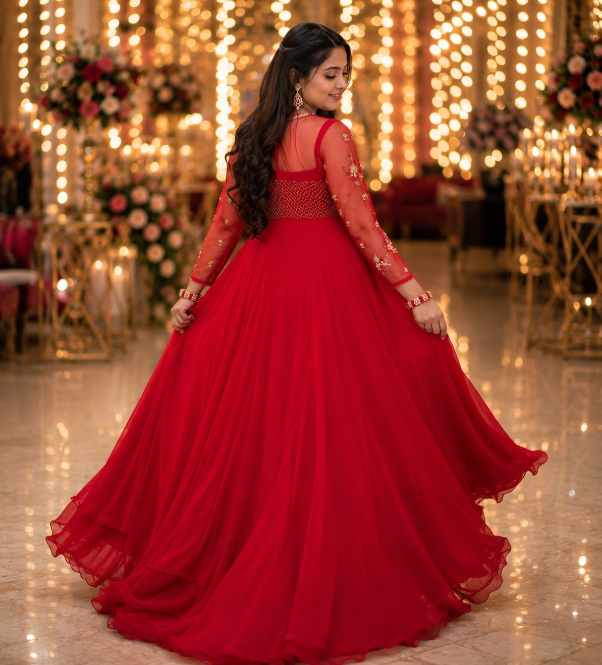 Red Embroidered Anarkali Gown for Women - Image 2