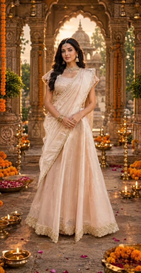 Champagne Beige Silk lehenga
