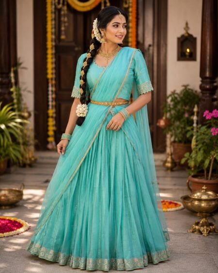 Aqua Blue Georgette Lehenga