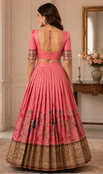 Designer Peach-Pink Printed Lehenga - Image 3