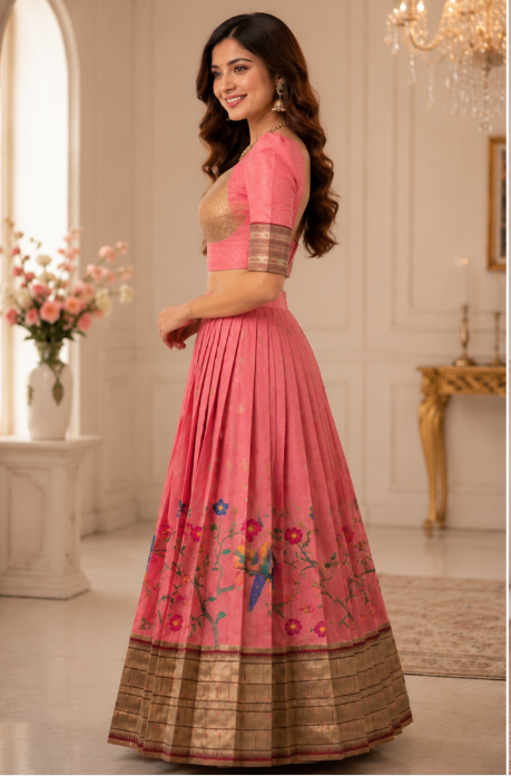 Designer Peach-Pink Printed Lehenga - Image 2